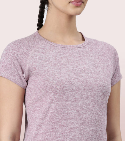 Slim Active Tee | Short Sleeve Raglan Scoop Neck Slim Active Tee With Reflective Graphic On Back | E089