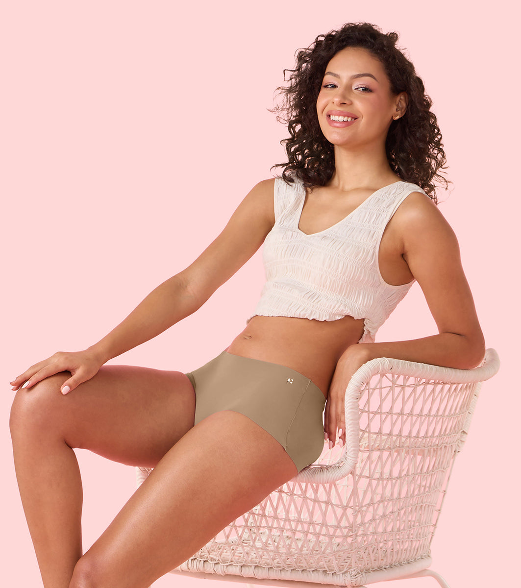Enamor Innovations Invisi, All Day Comfort, Mid Waist Boyshorts Panty for Women - Free Cut, Full Coverage - PS40 (Honey Beige)