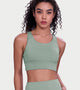 Enamor Wide Straps Seamed T-back Basic Workout Sports Bra - Quick Dry, Antimicrobial, Removable Padding, Non-Wired, Full Coverage - A202 (Sage Green)