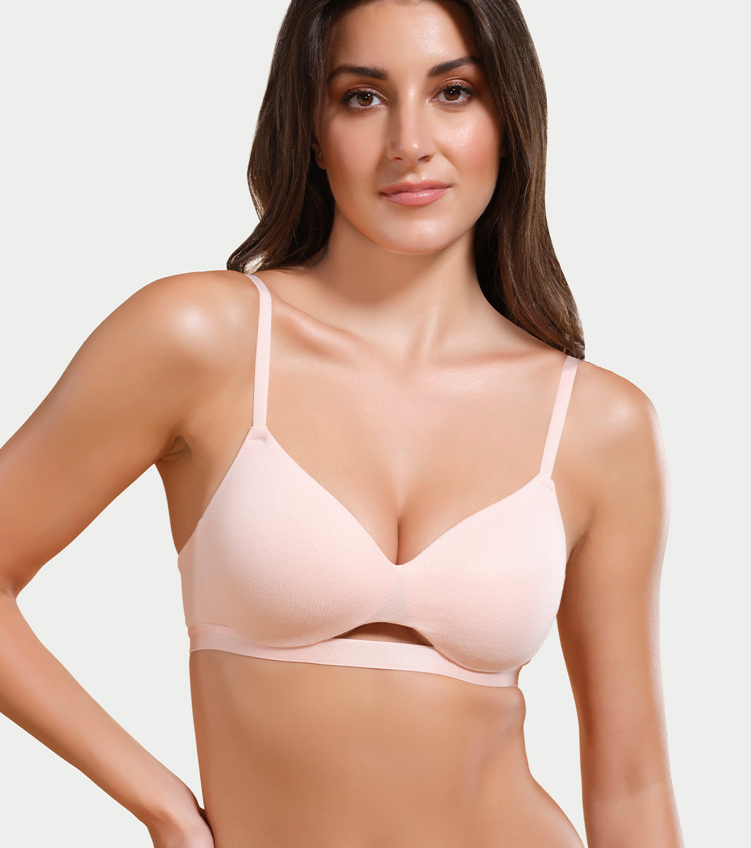 Enamor Innovations CloudSoft, Invisi Neckline Women's Cotton Everyday T-Shirt Bra - Padded, Wirefree, Medium Coverage - A032 (Cherry Blossom)