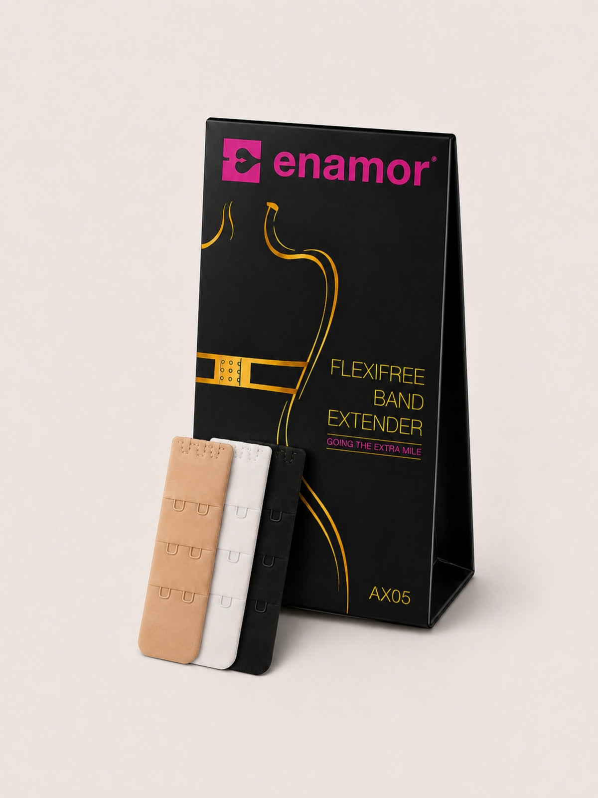 Enamor AX05 FlexiFree Band Extender 2x3, Smooth Edges, Durable Hooks, Flexible Comfort - Pack of 3 (Black/Skin/White)