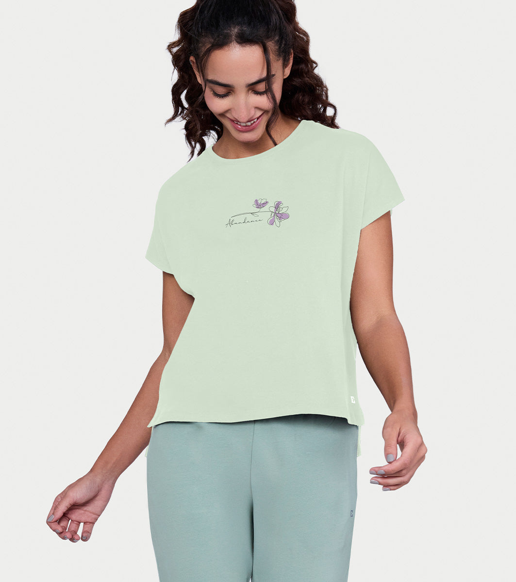 Enamor Pull on Sleeveless Crew Neck Regular Length Cotton T-Shirt For Women with Embroidery Details, Relaxed Fit - E3G7 (Fairest Jade Abundance Print)