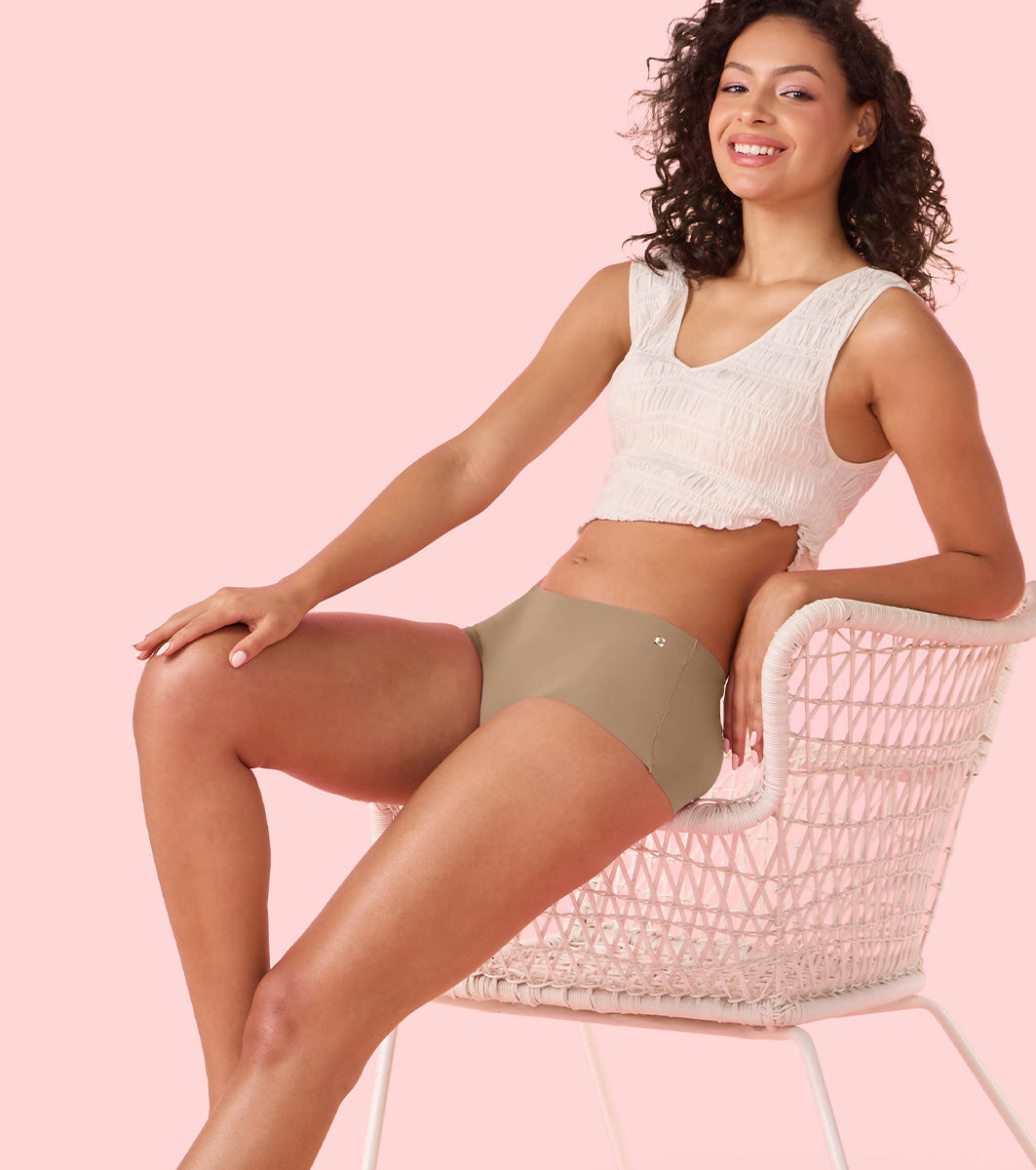 Enamor Innovations Invisi, All Day Comfort, Mid Waist Boyshorts Panty for Women - No Visible Panty Lines, Breathable, Sweat wicking, Free Cut, Full Coverage - PS40 (Honey Beige)