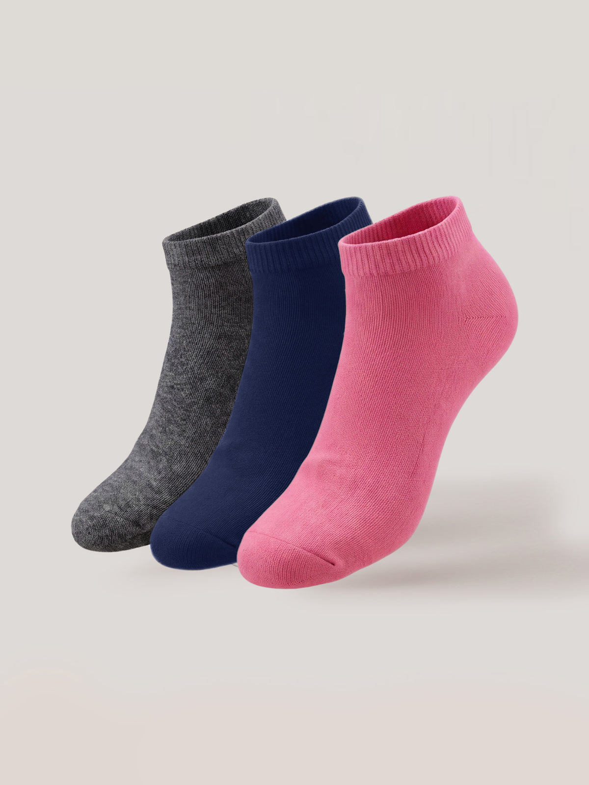 Enamor | Pair of 3 | Ankle Low Show Socks – ES101, Breathable Cotton Stretch, N9 Pure Silver Finish for Odour Control, Everyday Wear (Charcoal Melange/Blue Melange/Hot Pink)