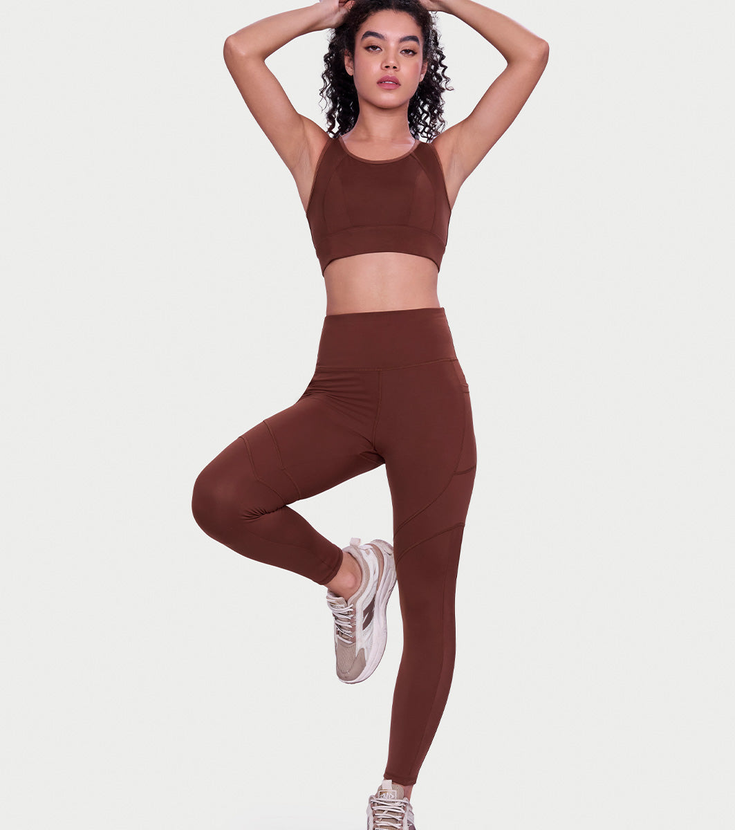 Enamor 7/8th length Dry Fit High Waist Workout Leggings For Women - Held in Fit - A610 (Sepia)