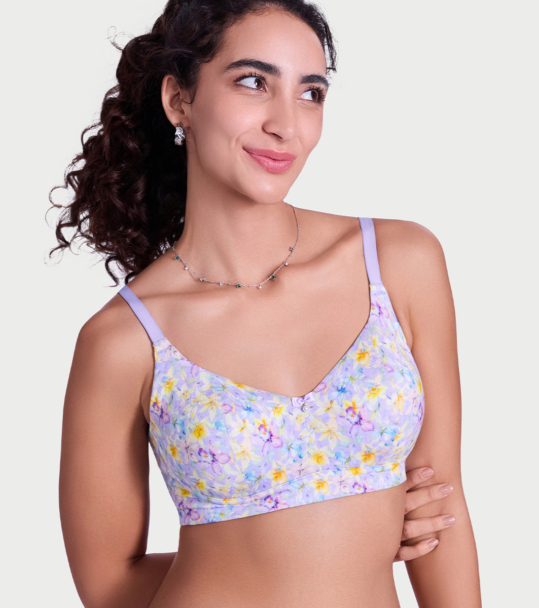 Enamor Full Support Modal T-Shirt Bra - Padded, Non-Wired, Full Coverage - A177 (Lilac Garden Print)