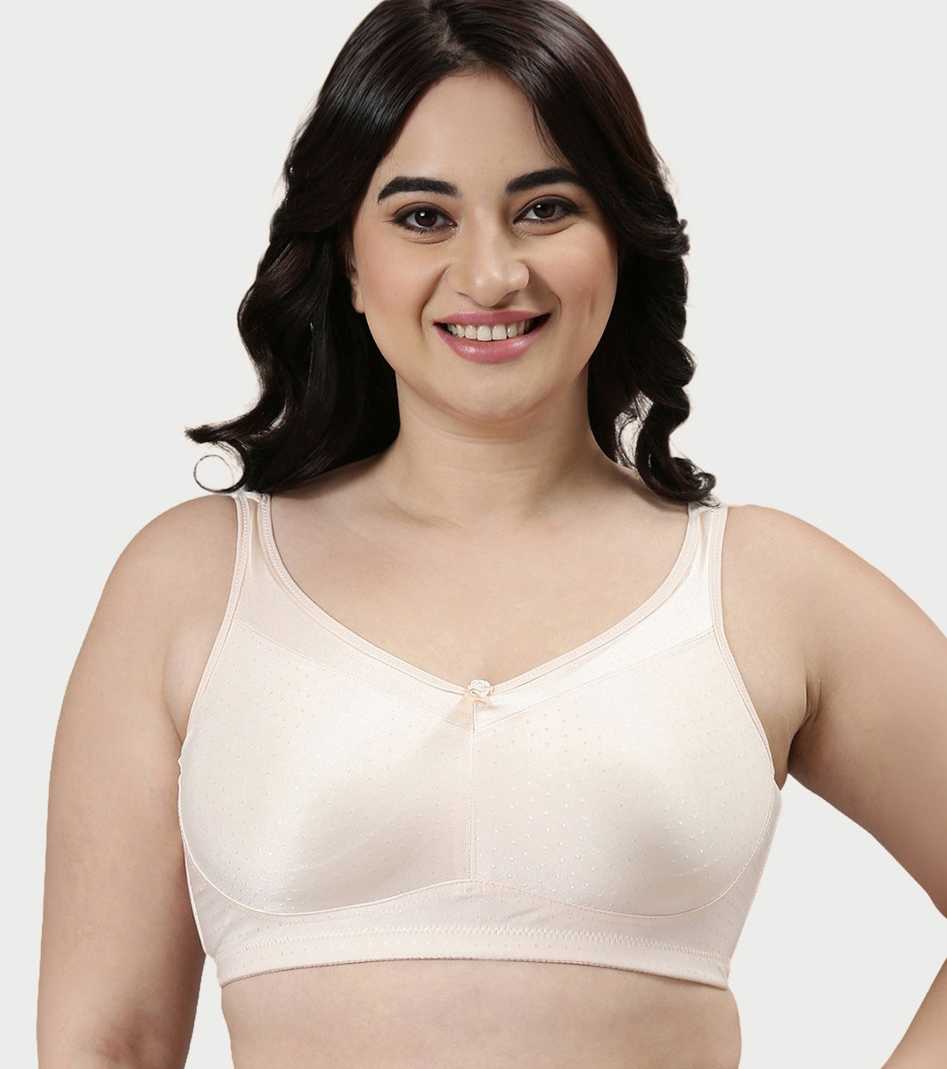 Enamor Hidden X-Frame and Smoothening Women's Full Support Everyday Bra - Jiggle control, Non Padded, Wirefree, Full Coverage - FB12 (Available in Plus sizes) (Pink Champagne)