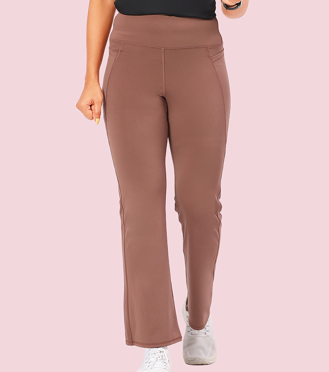 Enamor A402 Boot Cut Quick Dry Relaxed Fit High Waist Workout Leggings - Nutmeg
