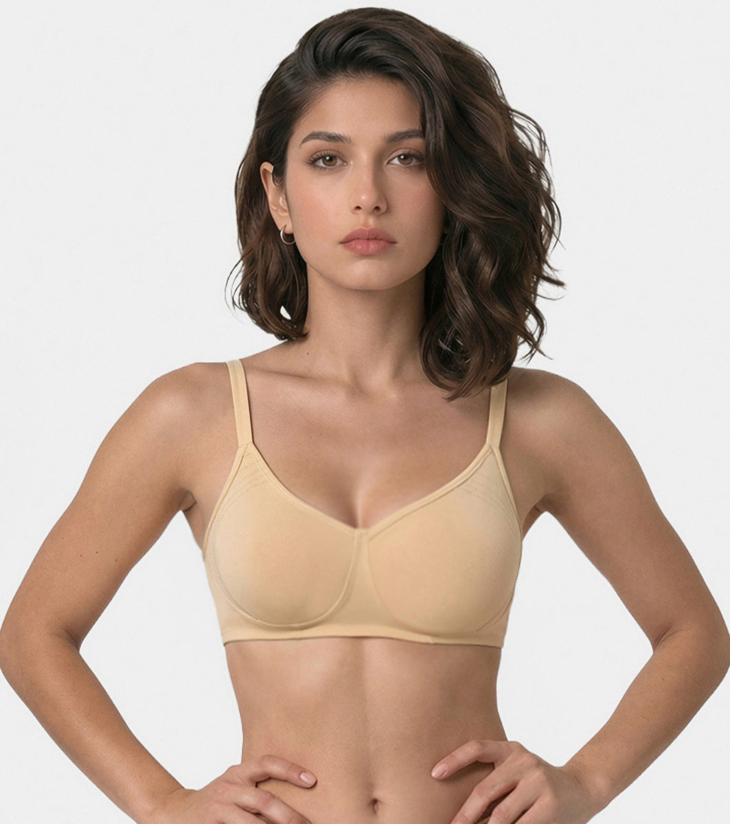 Enamor Innovations Fabcool Encircled  Side Support Shaper, Non Padded, Wirefree, High Coverage, Women's Cotton Everyday Bra  - A042 (Available in Plus Sizes) (Skin)