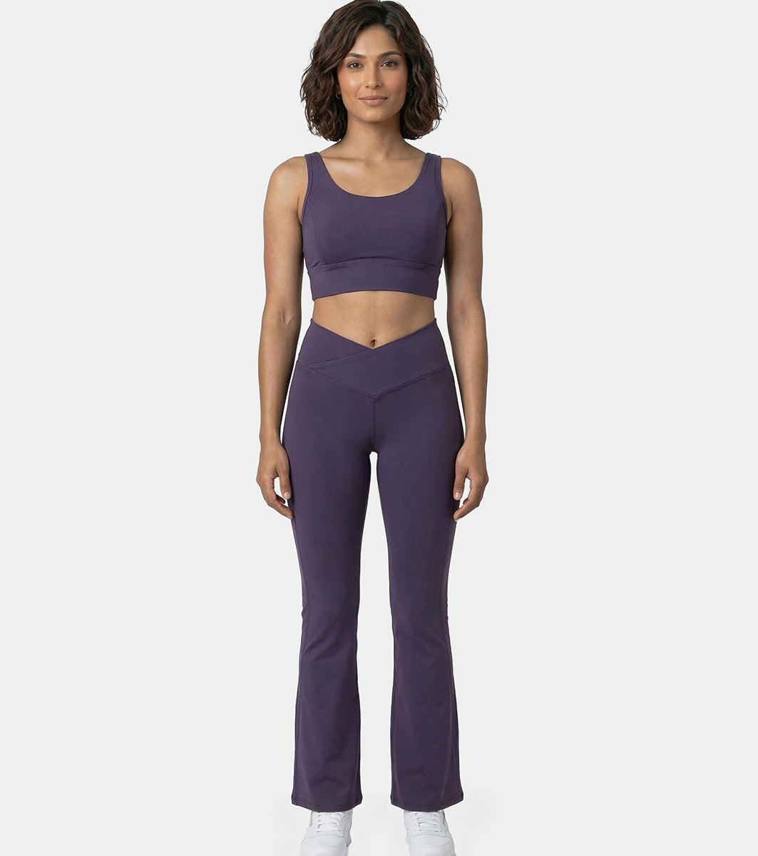 Enamor High Rise Full Length Pull on Boot Cut Active Pant For Women - Relaxed Fit, Quick Dry, Antimicrobial - A402 (Purple Velvet)