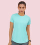 Enamor Pull on Short Sleeve Dry Fit Crew Neck Regular Length Panel T-Shirt For Women - Relaxed Fit - A313 (Pool Blue)