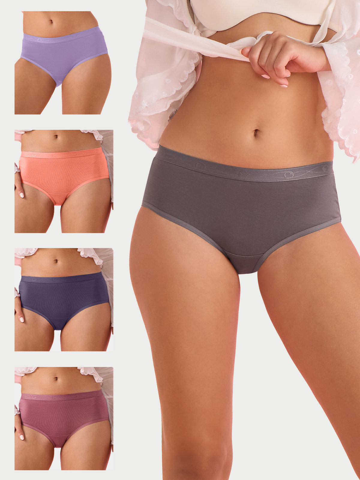 Enamor CH07 Chic Cotton, Naturally Breathable Cotton, All Day Comfort, Mid Waist Brief Panty for Women -  Antimicrobial with Stain Release, Soft Outer jacquard Elastic, Full Coverage -  Pack of 5 (Multicolorsolid)