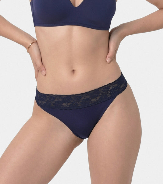 Enamor Drip Trim Lace Bikini for Women Low Waist, Lace at Waist - SMP03 (Navy)