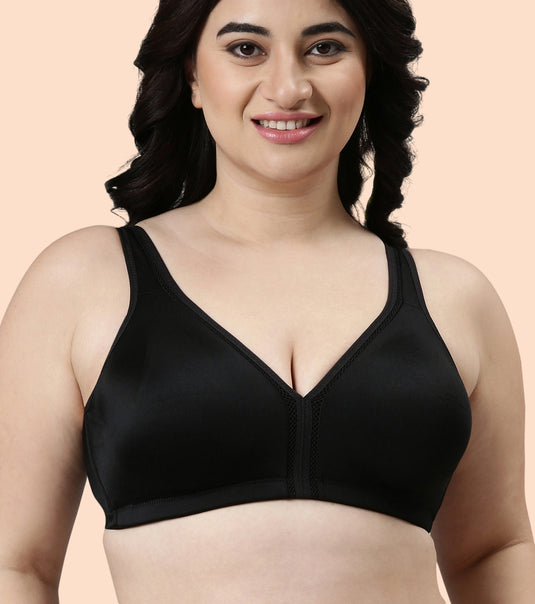 Enamor Plush Comfort, Side Support and Lift Women's Everyday Full Support Plunge Bra - All Day Comfort, Non-Padded, Wirefree, High-Coverage - F024