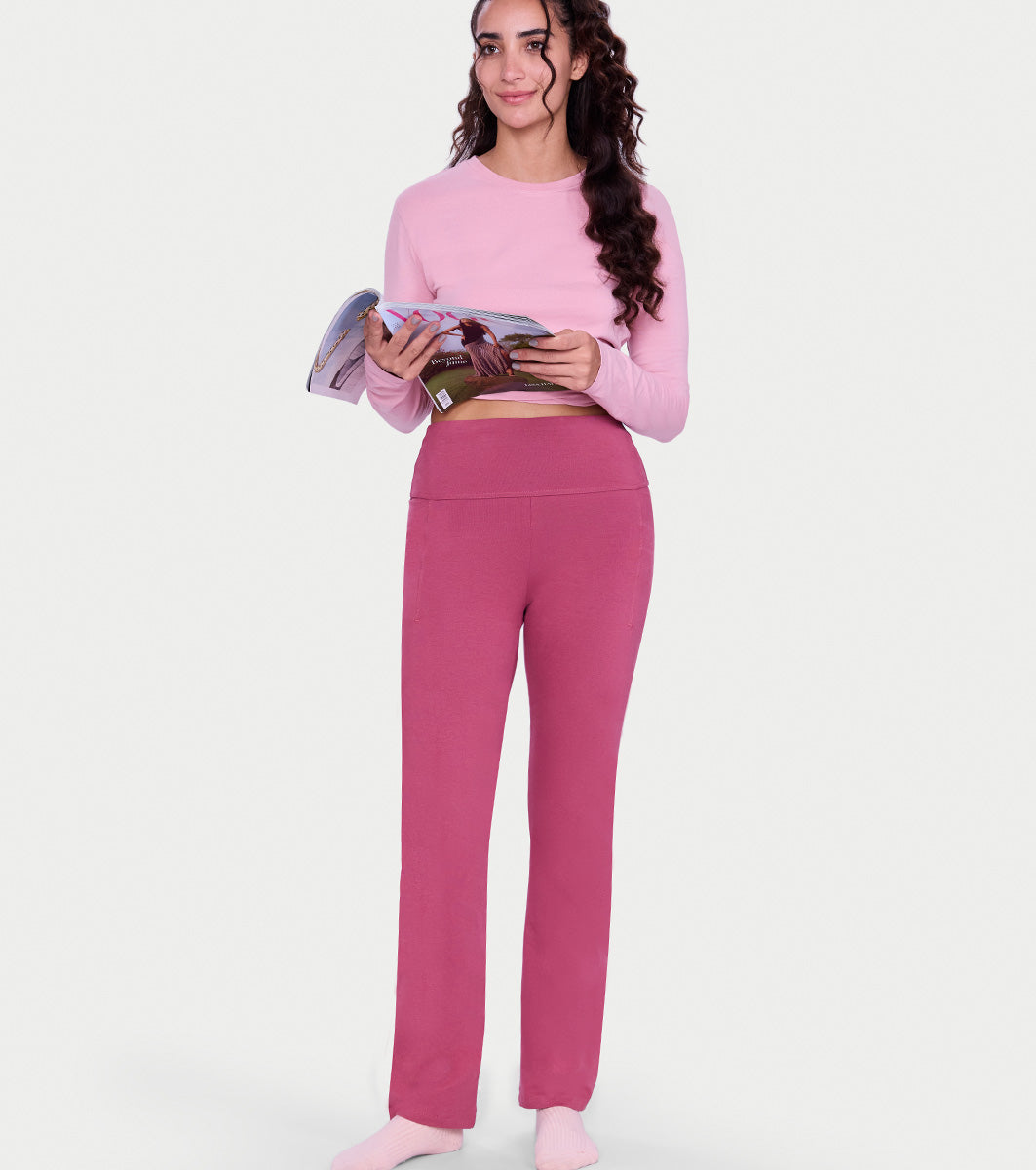 Enamor All Day Bootcut Pants – High-waist, wide-leg comfort with functional pockets - E408 (Decorose)
