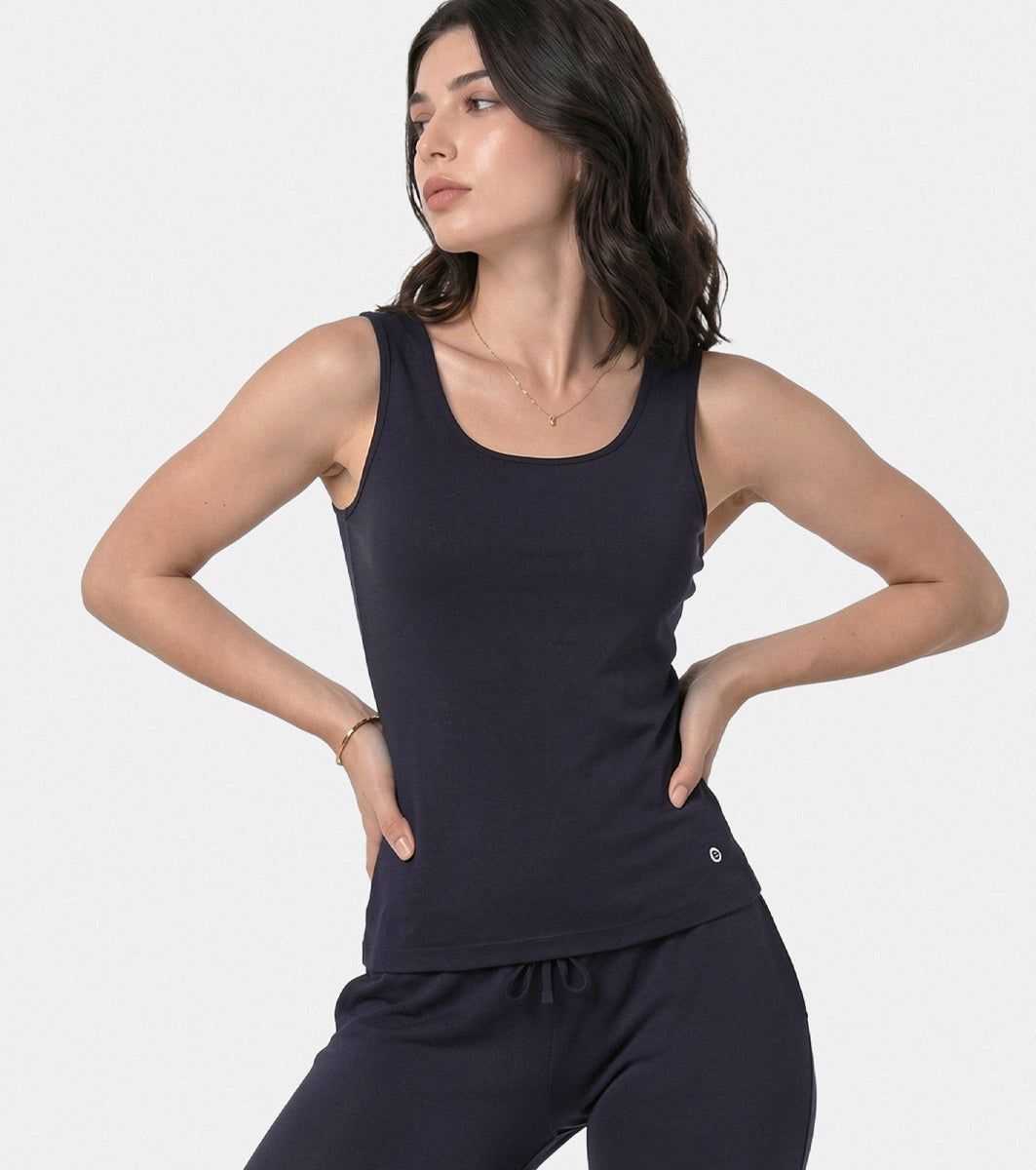 Enamor Sleeveless Scoop Neck Regular Length Tank Top For Women - Relaxed Fit, Soft and Breathable Cotton - E025 (Navy)