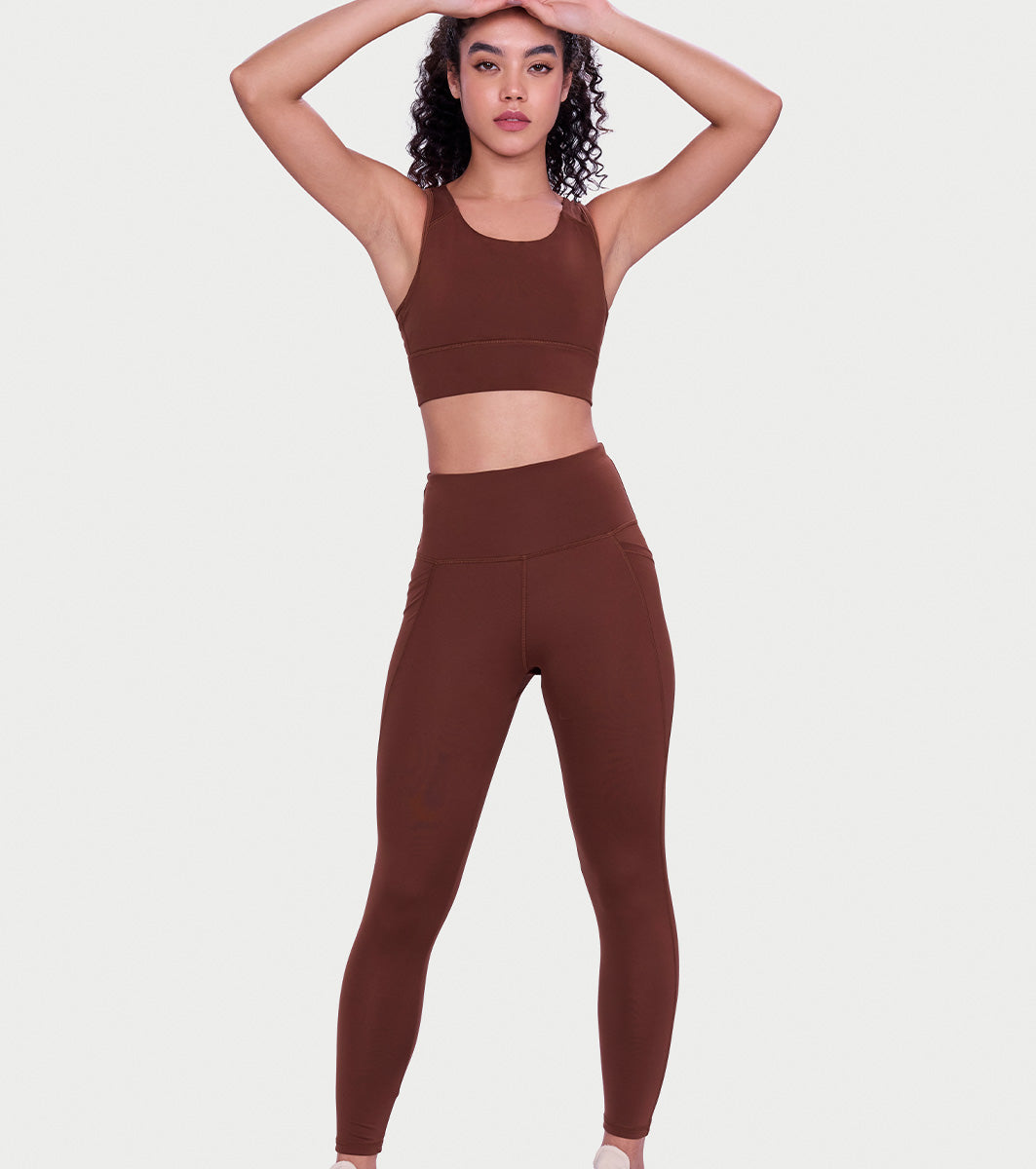 Enamor High rise 7/8th length Adjustable drawstring  Workout leggings For Women - Hugged Fit, Quick Dry, Antimicrobial - A605 (Sepia)