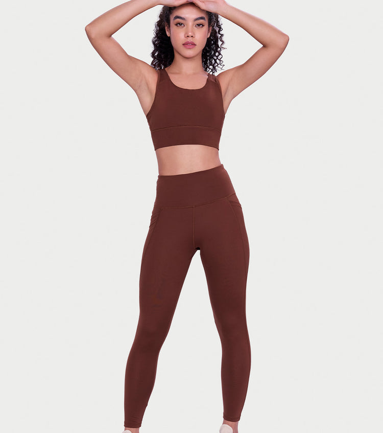 Enamor High rise 7/8th length Adjustable drawstring  Workout leggings For Women - Hugged Fit, Quick Dry, Antimicrobial - A605 (Sepia)