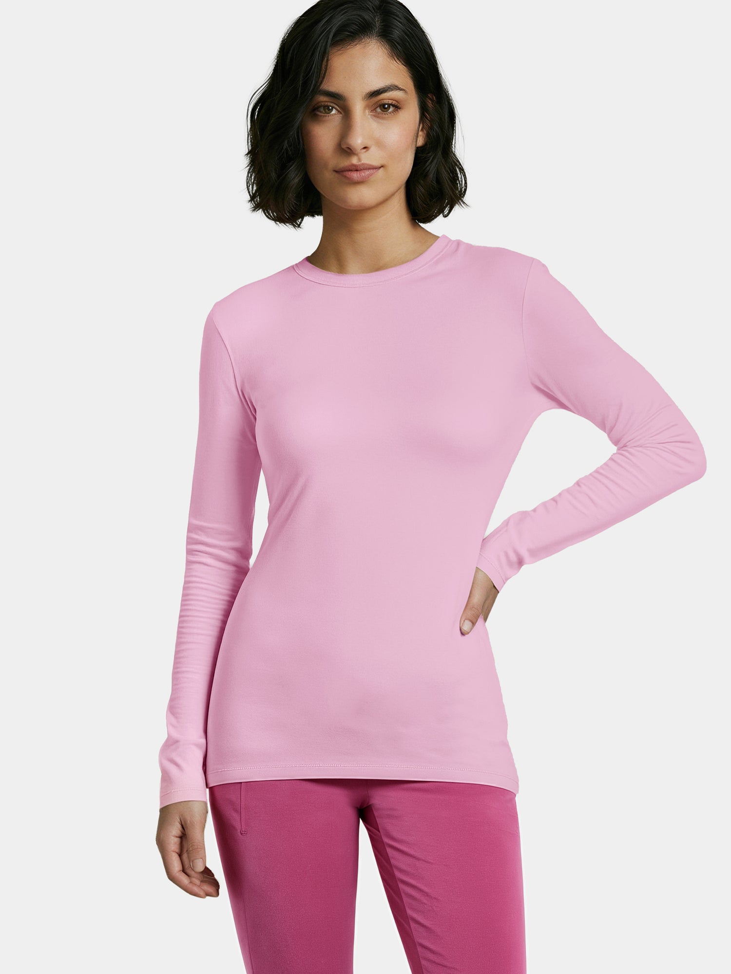 Enamor Full Sleeve Crew Neck Regular Length Basic Crew T-Shirt For Women - Slim Fit, Soft and Breathable Stretch Cotton - E057 (Zephyr)