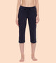 Enamor Mid Rise Capri length Drawstring Closure Lounge Capri for Women - Slim Fit, Soft and Breathable Stretch Cotton - E018 (Navy)