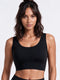 Enamor Sleeveless Crew Neck Crop length Pull On Sports Bra For Women - Hugged Fit, Cut Away Back Detail - A206 (Jet Black)