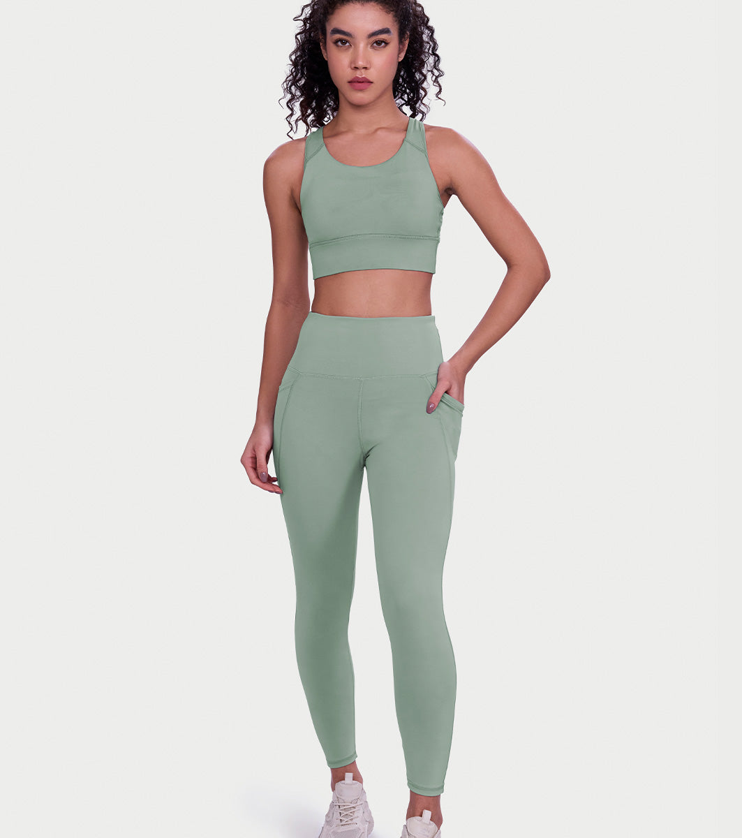 Enamor High rise 7/8th length Adjustable drawstring  Workout leggings For Women - Hugged Fit, Quick Dry, Antimicrobial - A605 (Sage Green)