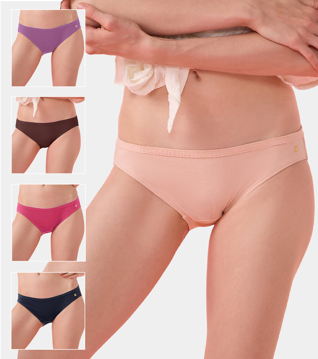Enamor CB03 Chic Cotton, All Day Comfort, Low Waist Bikini Panty for Women - Naturally Breathable, Antimicrobial with Stain release, Inner Elastic, Regular Coverage -  Pack of 5 (Multicolorsolid)