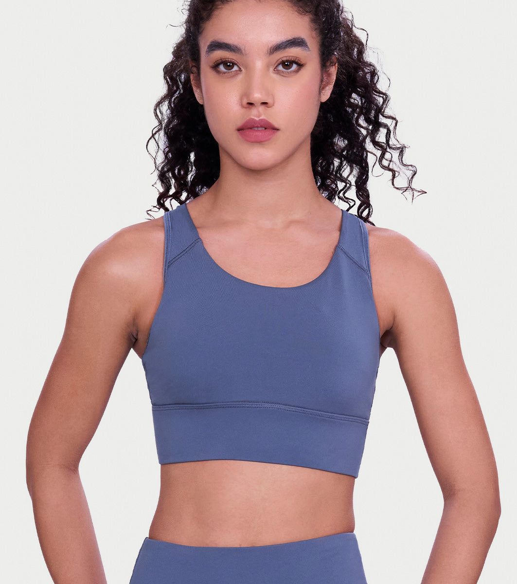 Enamor Wide Straps Seamed T-back Basic Workout Sports Bra - Quick Dry, Antimicrobial, Removable Padding, Non-Wired, Full Coverage - A202 (Basalt)