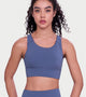 Enamor Wide Straps Seamed T-back Basic Workout Sports Bra - Quick Dry, Antimicrobial, Removable Padding, Non-Wired, Full Coverage - A202 (Basalt)