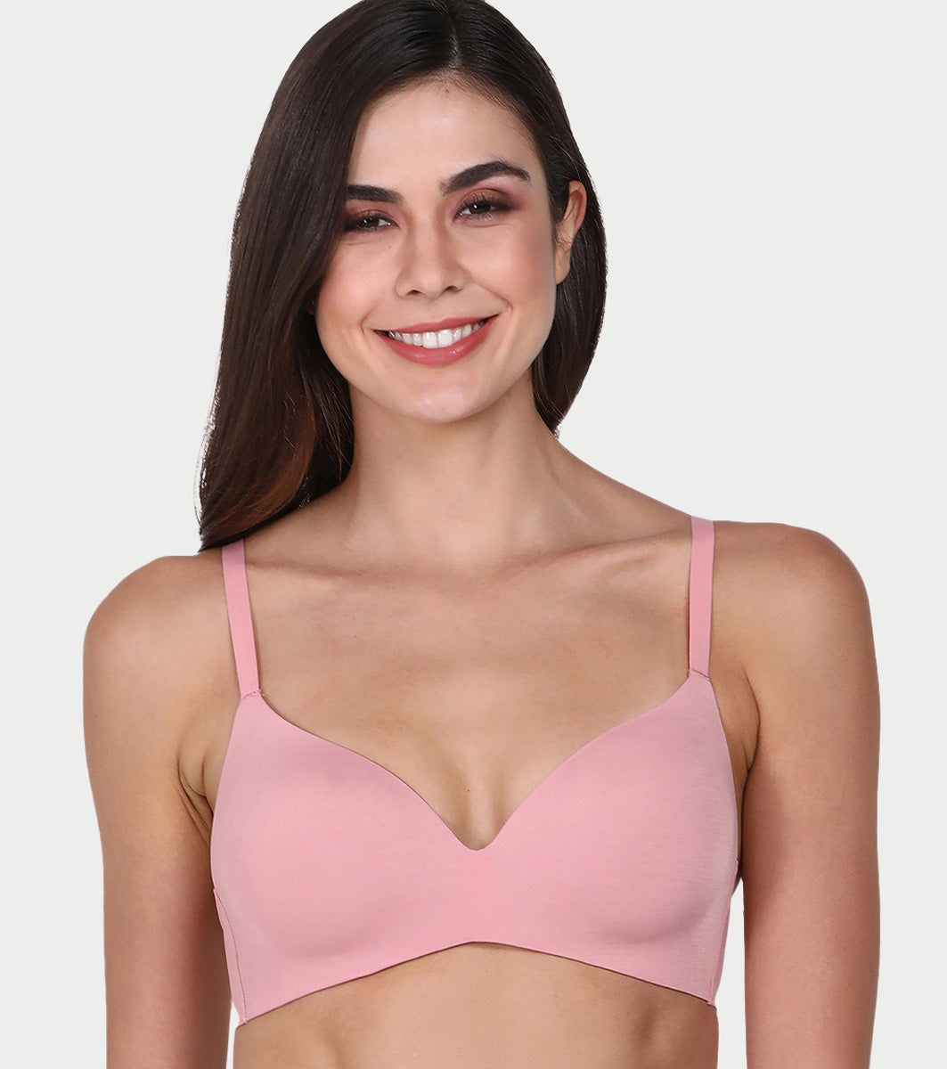 Enamor Innovations Invisibra, Ultra smooth, Flexi Wire Lift, Bonded, Women's T-Shirt Bra - Seamless, No-Pinch, Padded, Wirefree, Medium Coverage - F084 (Strawberry Ice)