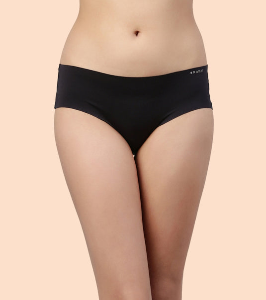 Enamor PB40 Innovations Invisi, All Day Comfort, Low Waist Bikini Panty for Women - No Visible Panty Lines, Sweat wicking, Free Cut, Regular Coverage - Pack of 1 (Jet Black)