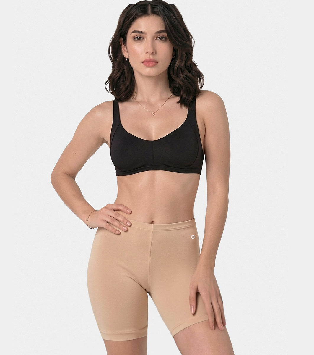 Enamor Mid Rise Mid Thigh Length Fabulous Inners Shorts For Women - Hugged Fit, Stretch Cotton - E032 (Skin)