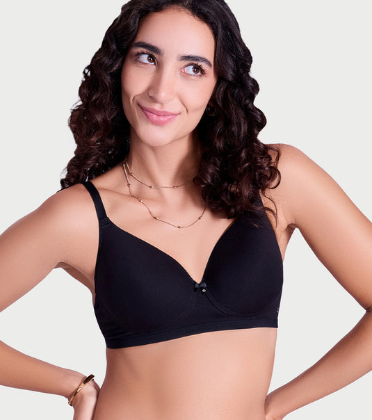 Enamor Ultra Smooth T-Shirt Bra - Padded, Non-Wired, Full Coverage - A127 (Jet Black)