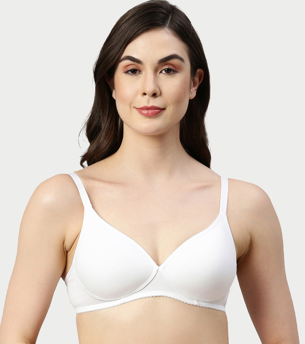 Enamor Supima Cotton Women's Plunge Lift Everyday T-Shirt Bra - Extra Comfort, Padded, Wirefree, Medium Coverage - A039 (White)