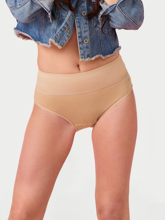 Enamor CW01 Cotton Classic, All Day Comfort, High Waist Brief - Breathable, Antimicrobial with Stain Release, Outer Brushed Wide Elastic, Full Coverage -  Pack of 1 (Skin)