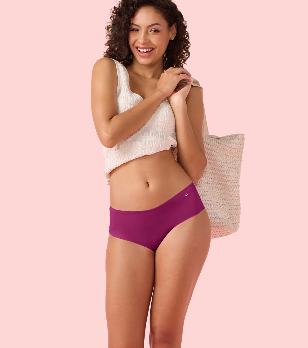 Enamor Innovations Invisi, All Day Comfort, Mid Waist Hipster Panty for Women - No Visible Panty Lines, Sweat wicking, Free Cut, Full Coverage - PH40 (Queen Pink)
