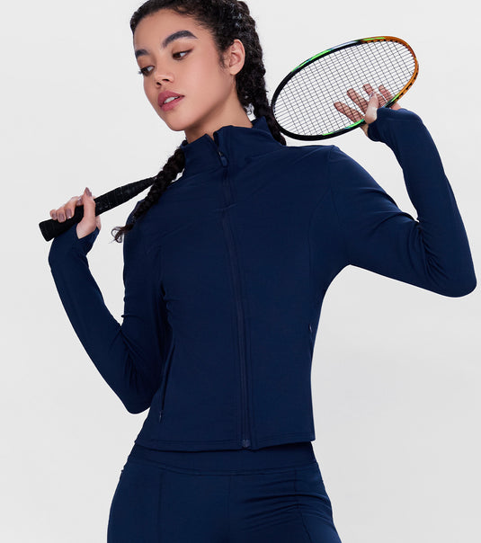Enamor Sculpt Jacket – Slim-fit, quick-dry with high collar & stylish zipper details -A907 (Navy)