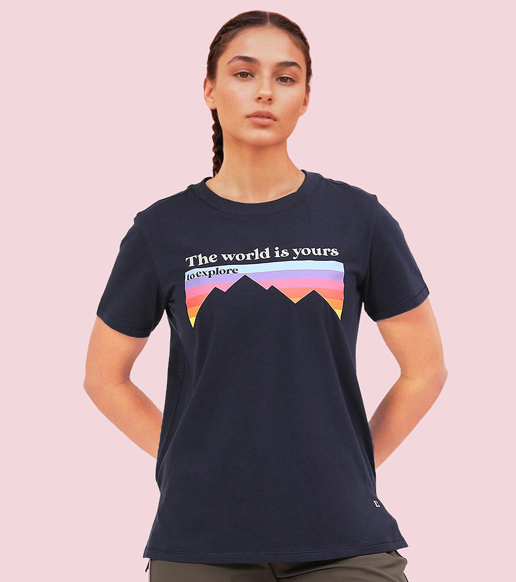 Enamor A301 Short Sleeve Anti-Odour Cotton T-Shirt With Graphic Print - Navy Explore