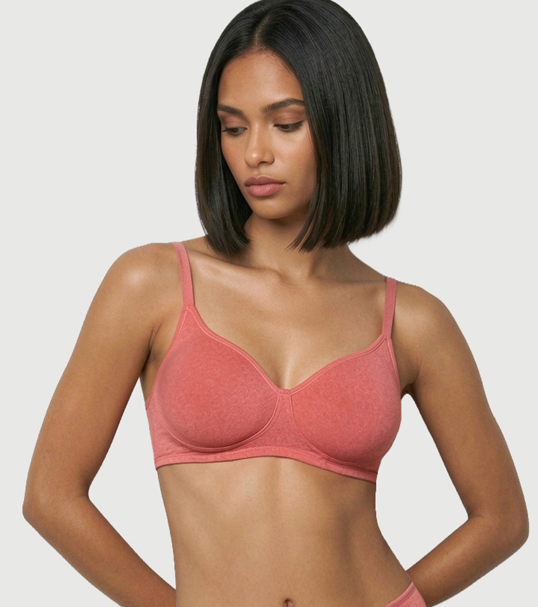 Enamor Innovations Fabcool Encircled  Side Support Shaper, Non Padded, Wirefree, High Coverage, Women's Cotton Everyday Bra  - A042 (Available in Plus Sizes) (Tomato Melange)