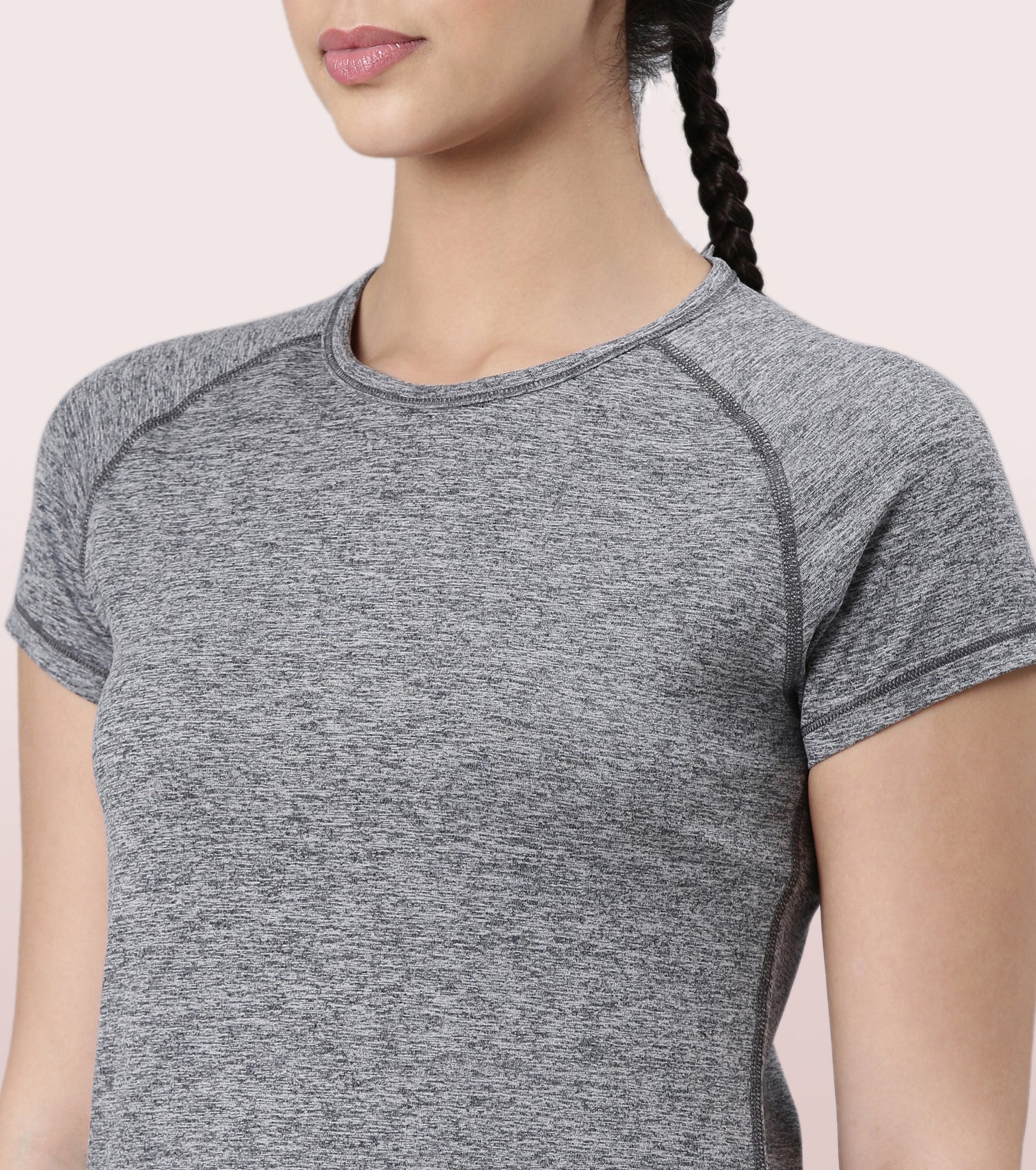 Slim Active Tee | Short Sleeve Raglan Scoop Neck Slim Active Tee With Reflective Graphic On Back | E089