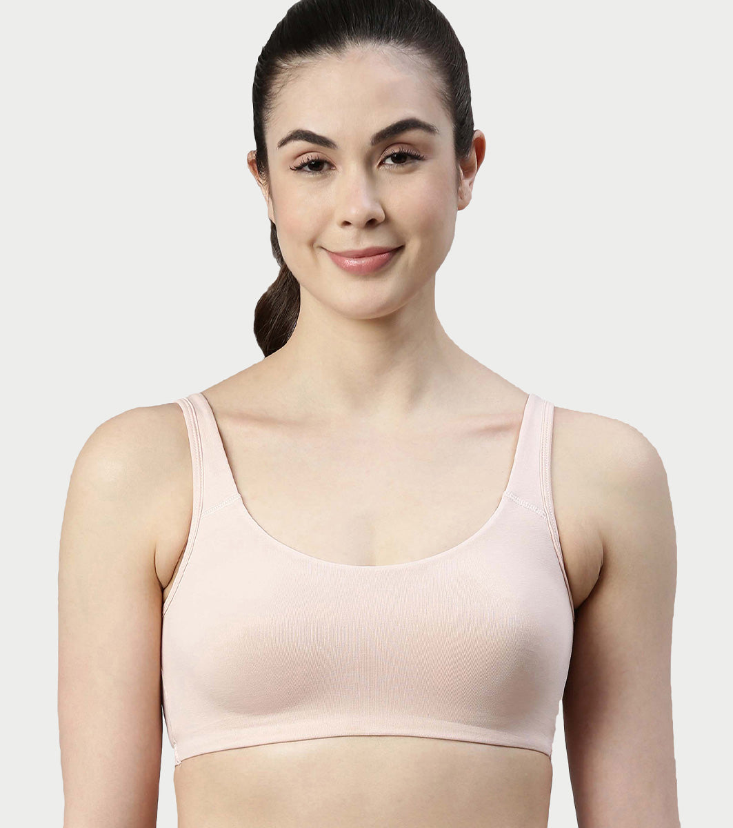 Enamor Low Impact Women's Cotton Everyday Sports Bra - All Day Comfort, Non Padded, Wirefree, High Coverage - SB06 (Pearl)