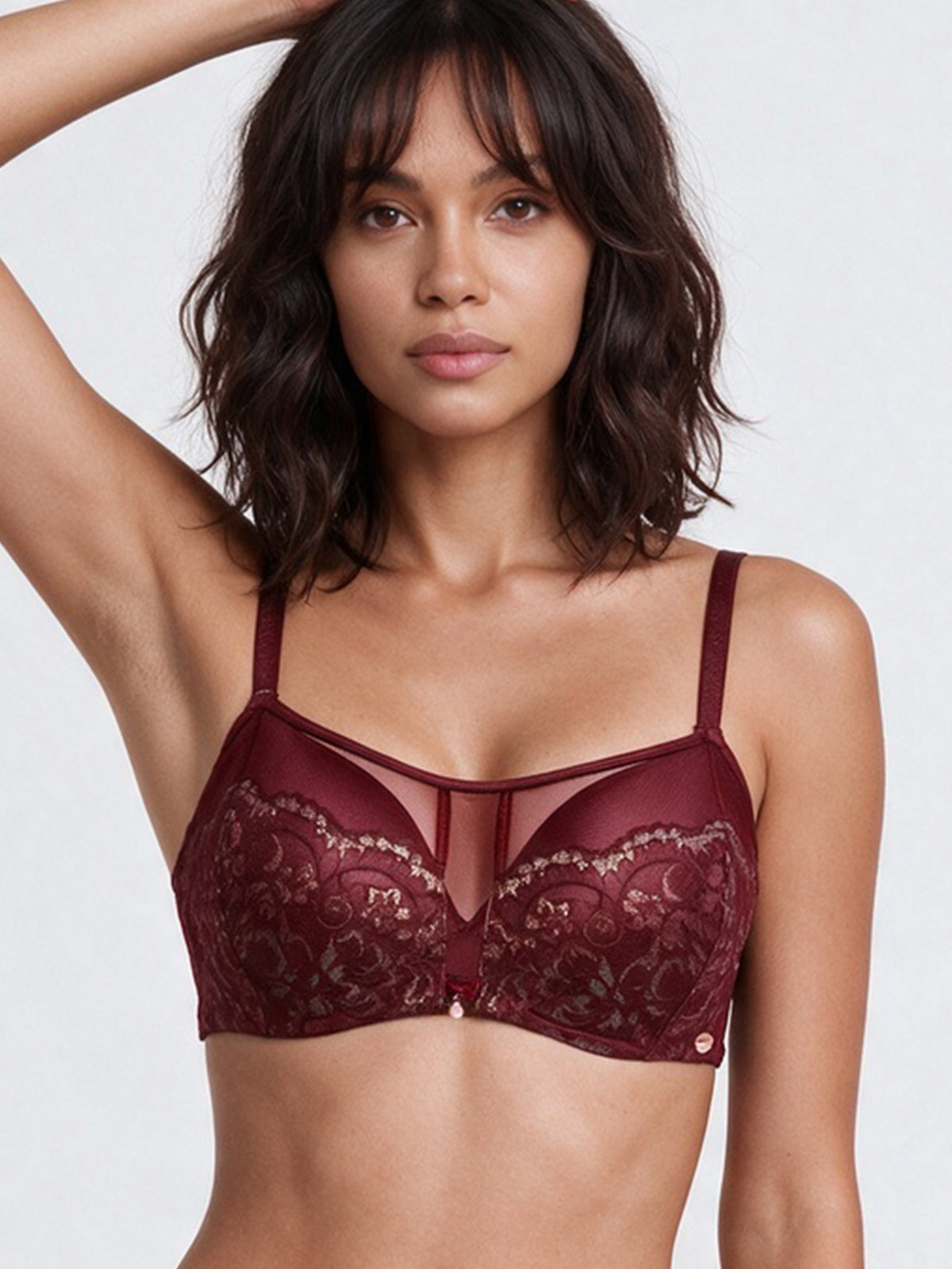 Enamor Opal Embrace Luxe Wired Bra – F161, Wired Support, No-Spill Lift, Premium Lace Detailing  (Fig Velvet)