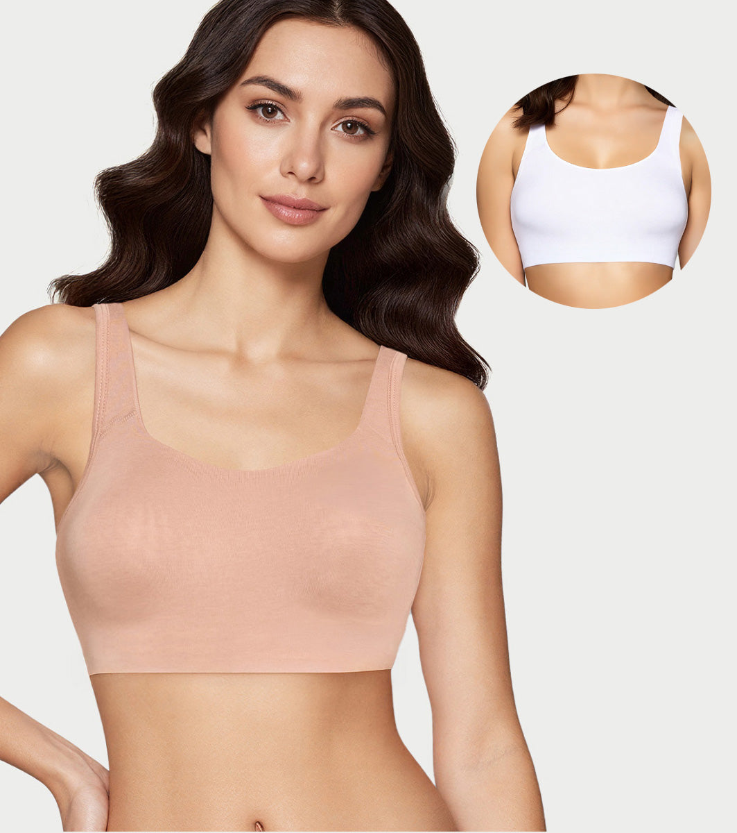 Enamor BambooBliss Pop-on Bra, Non-Padded, Wirefree, High Coverage - IB06 (White/Honey Beige)-Pack of 2