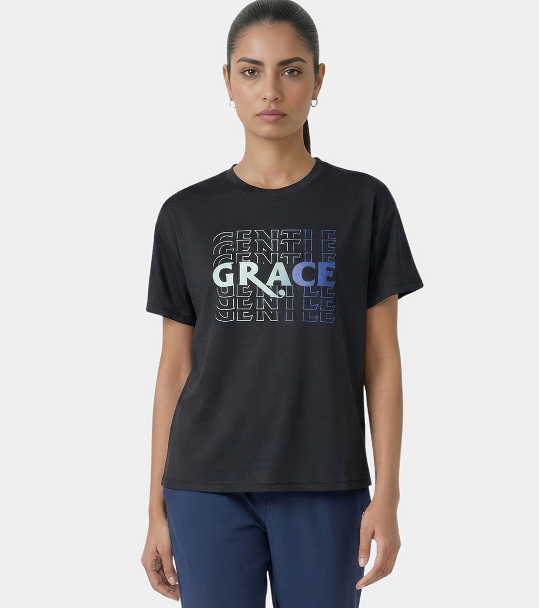 Enamor Active Graphic Tee – breathable, sweat-wicking all-day comfort - A321 (Black/Gentle Grace Graphic)