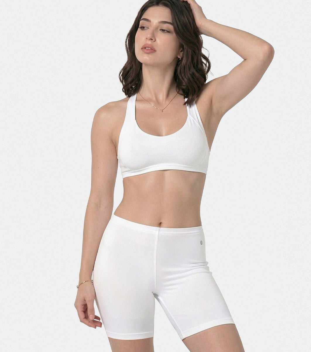 Enamor Mid Rise Mid Thigh Length Fabulous Inners Shorts For Women - Hugged Fit, Stretch Cotton - E032 (White)