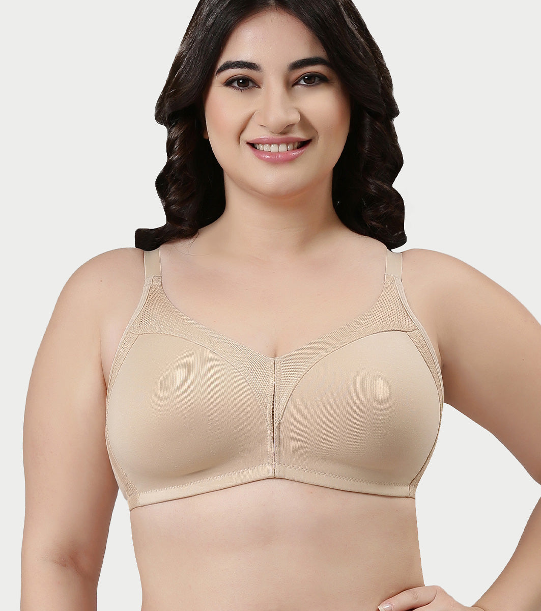 Enamor Innovations Fabcool Full Support Everyday Full Figure Bra - Jiggle Control and Antimicrobial, Non-Padded, Wirefree, Full Coverage Women's Bra - AB75 (Available in  Plus Sizes) (Pale Skin)