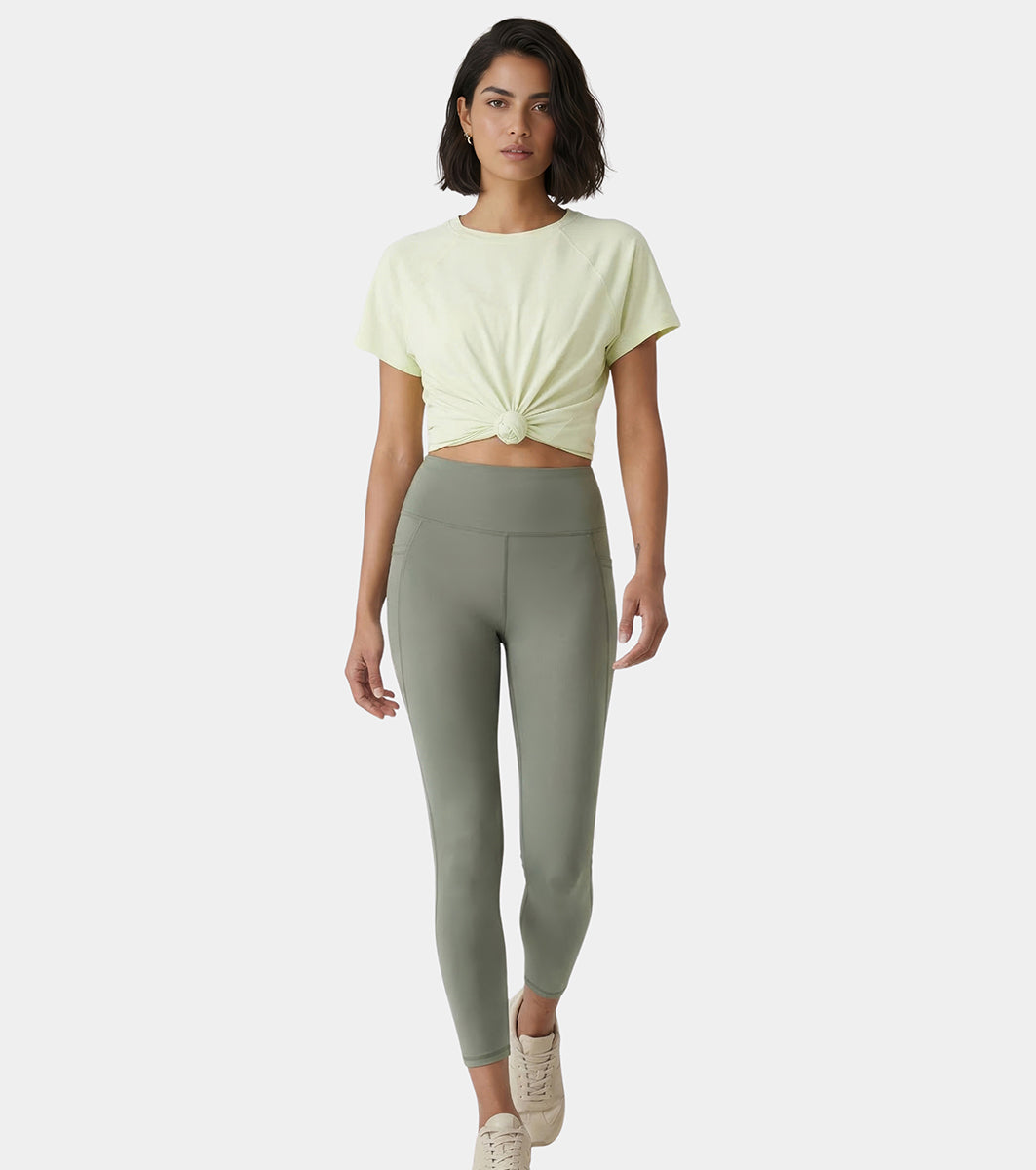 Enamor High rise 7/8th length Adjustable drawstring Workout leggings For Women - Hugged Fit, Quick Dry, Antimicrobial - A605 (Deep Lichen Green)