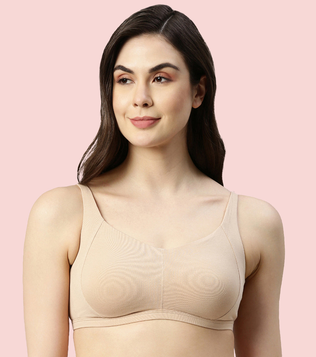 Enamor Innovations Intellifresh Antimicrobial Minimizer Everyday Cotton Bra for Women - Padded, Wirefree, Full Coverage - A058 (Pale Skin)