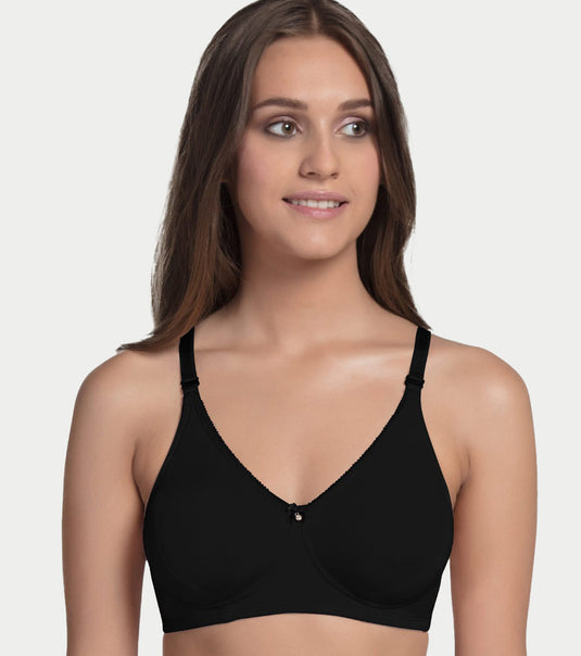 Enamor Comfort Shaper with Plush Side Shaper Panel Women's Cotton Everyday T-Shirt Bra - Detachable Straps, Non Padded, Wirefree, High Coverage - A055 (Black)
