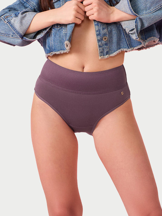 Enamor CW01 Cotton Classic, All Day Comfort, High Waist Brief - Breathable, Antimicrobial with Stain Release, Outer Brushed Wide Elastic, Full Coverage -  Pack of 1 (Plum Wine)